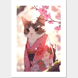 Cute Adorable Cat wearing a Kimono - Anime Wallpaper Posters and Art